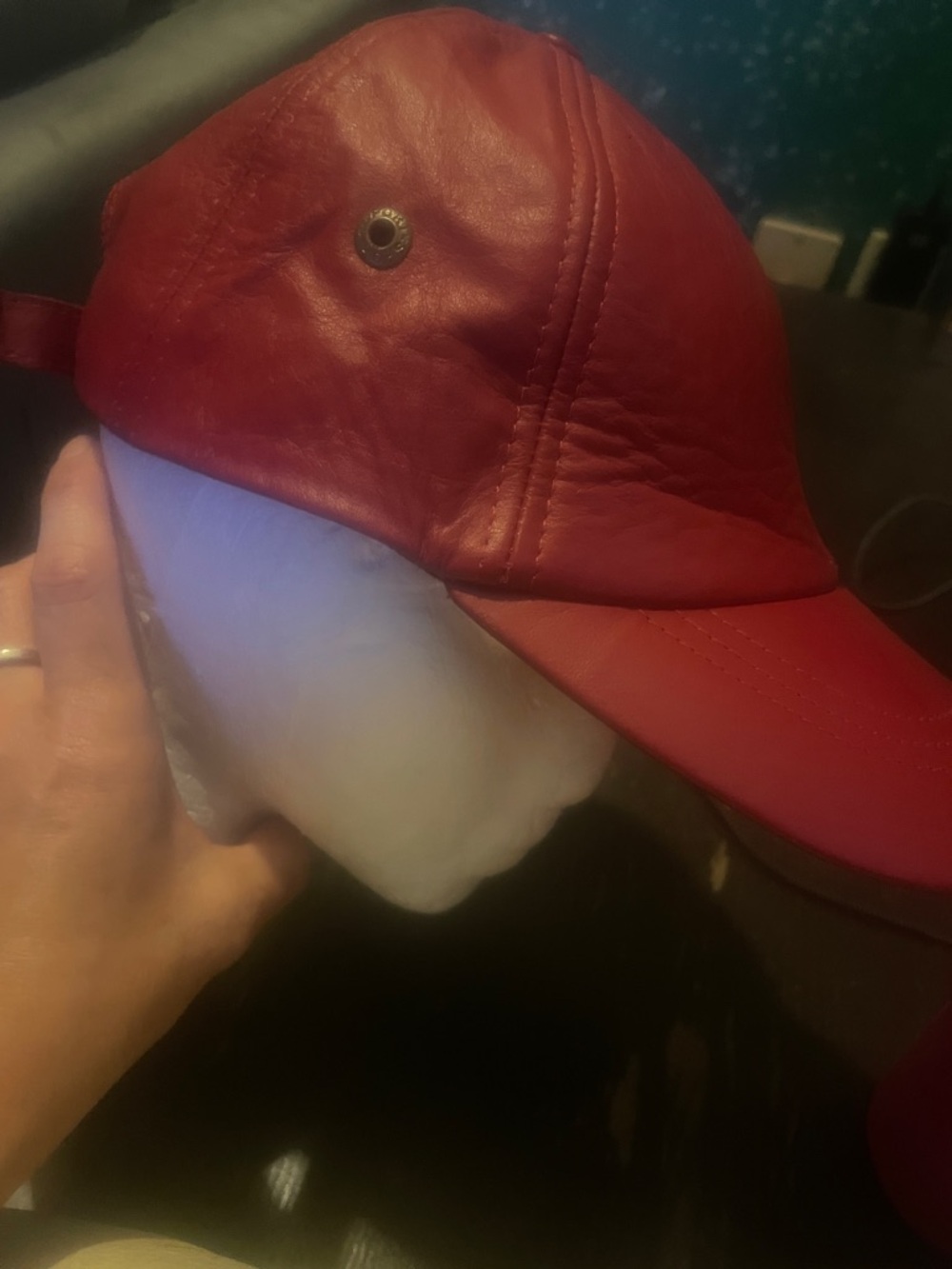Vintage 90s Red Leather Baseball Cap- new